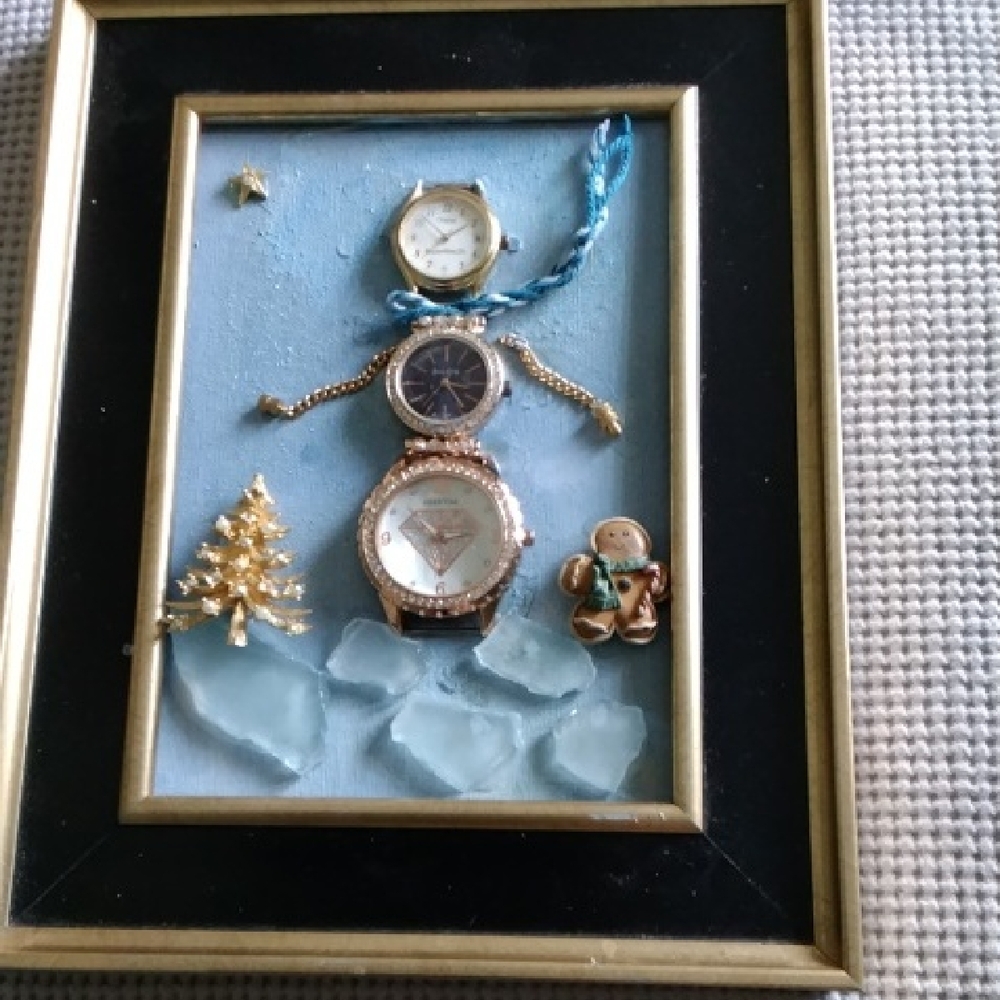 Framed Watch Art with Gold Accents